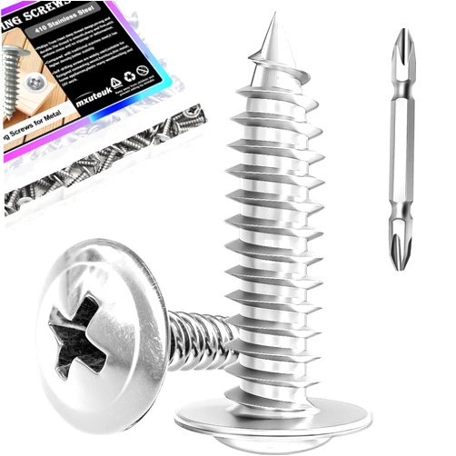 mxuteuk #8×3/4 Wood Screws,Phillips Modified Truss Head Wood Screws,Stainless Steel Wood Screws,Quick Metal Self Tapping Screws (200PCS)