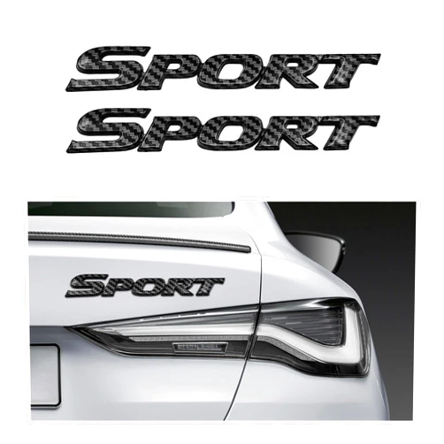 Dickno 2PCS Sport Edition Emblem Car Decal, 3D Metal Auto Fender Bumper Badge Sticker, Personalise Letter Front Hood Badge with Strong Adhesive, Vehicle Decor Accessory for Car SUV (Carbon Fiber)