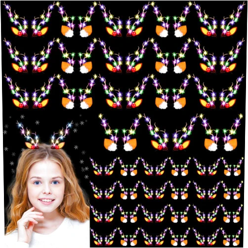 Wavyknot 24 Pairs LED Christmas Hair Clips Reindeer Antlers Hair Pins Light up Hair Accessories Lighted Reindeer Antlers Ears Headpiece Luminous Hair Barrettes Bulk for Women Girls Xmas Party Favors