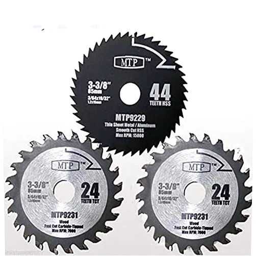 MTP Pack of 3 3-3/8 Inch Wood/Metal Circular Saw Blade for Rockwell Versacut Versa Cut Rk3440k, Makita 3-3/8