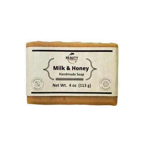 Beauty By Francesca Handmade Milk and Honey Vegan Face and Body Cleansing and Hydrating Soap Bar 100% Natural and Organic Ingredients For Men and Women