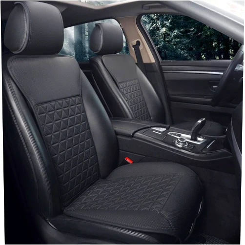 Black Panther 1 Pair Luxury PU Car Seat Covers Protectors for Front Seats, Triangle Pattern, Compatible with 95% Cars (Sedan/SUV/Pickup/Van) - Black