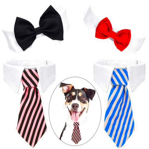 Syhood 4 Pieces Pet Bow Tie Adjustable Pet Neck Tie Costume Formal Dog Collar for Small Dogs and Cats Puppy Grooming Ties Party Accessories (L, Black, Red, Pink Black, Blue Gray)