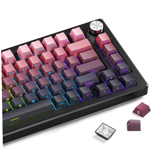 Hkfos Gradient Side Print Keycaps Pink, Double Shot PBT Keycaps 75 Percent,Cherry Profile Shine Through Key Caps, Minimalist Style Custom Keycap Set for Mechanical Keyboards