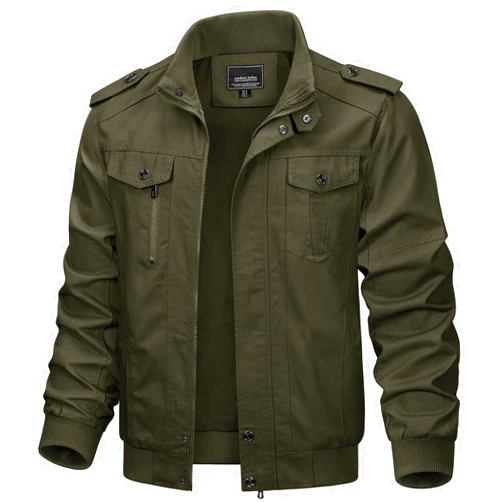 TACVASEN Men's Military Lightweight Jacket Army Cargo Windbreaker Zip Front Stand Collar Cotton Jackets with Multi Pockets