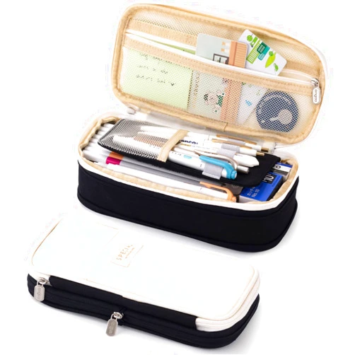 EASTHILL Big Capacity Pencil Pen Case Office College School Large Storage High Capacity Bag Pouch Holder Box Organizer Black White