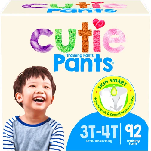 Cuties Boys 3T/4T Refastenable Potty Training Pants, Hypoallergenic with Skin Smart, 92 Count White
