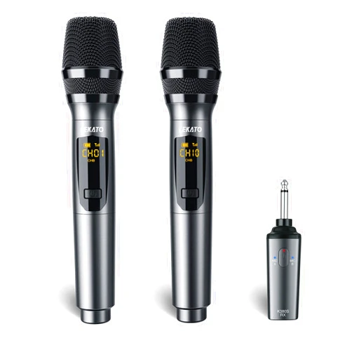 LEKATO Wireless Microphones Rechargeable Wireless Dynamic Microphone Metal Dual Handheld Cordless Mic System with Receiver Microphone for Singing, Speech, Wedding, Church,Speaker, PA System