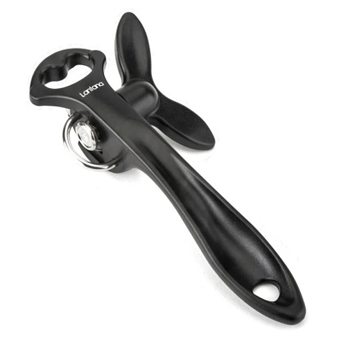 Lantana 2 in 1 Safety Manual Can Opener (Smooth Edge) & Bottle Opener - Black/Stainless Steel