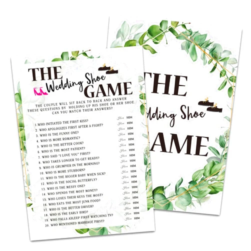 Huastatewolf Bridal Shower Game Cards, Wedding Shoe Game, Tropical Jungle Theme Engagement Party Cards For Wedding, Set of 30 Cards(Leaf004)