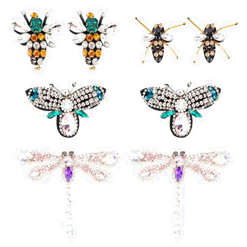 FINGERINSPIRE 8PCS Bees Dragonfly Rhinestone Beaded Patches 4 Style Embroidery Sew on Patches Felt Clothing Rhinestone Patches Fashion Bees Sewing Applique Patches for Clothing Dress Hat DIY Craft