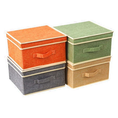 DOMEraax Storage Bins with Lid, Foldable Clothing Storage Box case with Handle for Toy, Books, Closet, Bedroom, Home, 4 Color Set, 13L x 12.5W x 7H inch