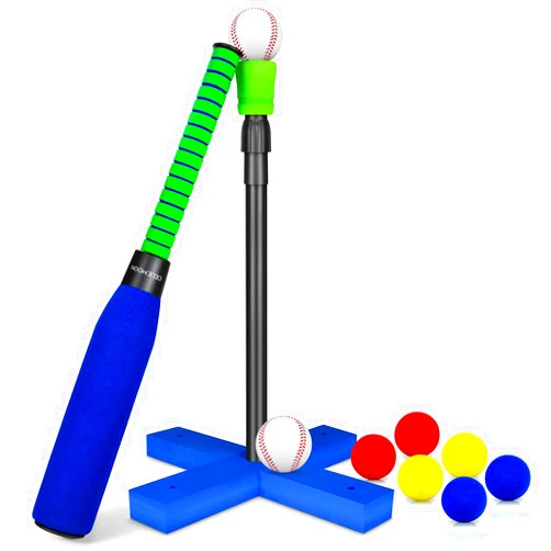 CeleMoon Foam Tball Set for Kids Toddlers 3-5, T Ball Baseball Softball Bat Set Adjustable Batting Tee, 8 Colored Balls, for Boys Girls 3-5 5-8 Years Indoor Outdoor Sport Playing Toys, Blue