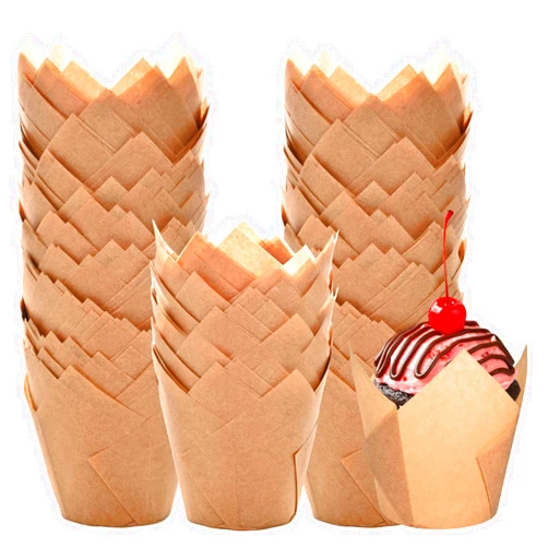 Vacnkoy Natural Tulip Cupcake Liners for Baking 200 Cups, Unbleached Parchment paper Muffin Liners, Upgraded Standard Cupcake Wrappers, Greaseproof Cupcake Liners, Easy to Use in Party, Birthday, Christmas