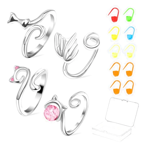 Clyaiylc Crochet Ring for Yarn，Adjustable crochet tension rings,Open Knitting Guide Ring for Faster Knitting,Women's Knitting Crochet Accessories with Box 4Pcs/(Cat/Swan Style)