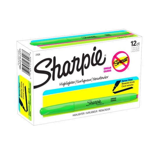 Sharpie Pocket Style Highlighters, Chisel Tip, Fluorescent Green, Box of 12