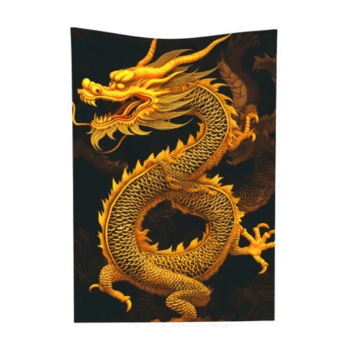 XHHRRDNZ (Chinese Golden Yellow Dragon) Flannel Throw Blanket 30 x 40 Inches Cozy Fleece Blanket for Bed, Sofa, Couch, Home, Office, and Travel