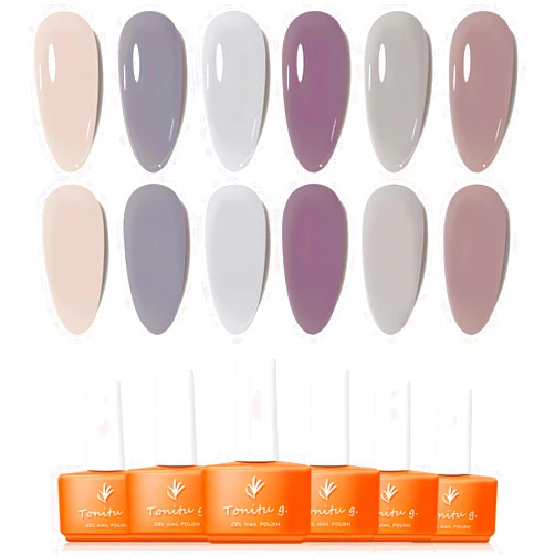 TONITU G · Gel Nail Polish Set 6 Colors Gel Polish Kit, Beige Lilac Gray Plum Taupe Rose Nail Art Design Soak Off LED at Manicure DIY Home Salon Gifts for Women Girls