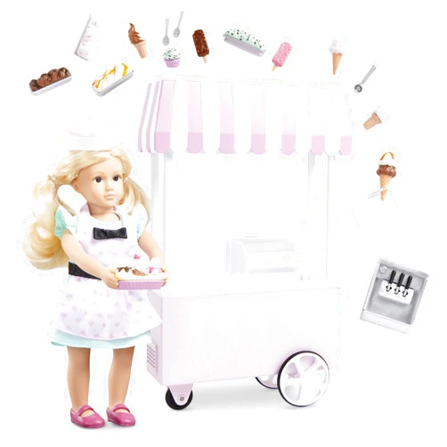 Lori – Mini Doll & Ice Cream Cart – Clothes & Ice Cream Accessories for 6-inch Dolls – Ice Cream Scoops, Cones, Soft Serve, Popsicles – Toys for Kids – 3 Years + – Evelina's Ice Cream Cart