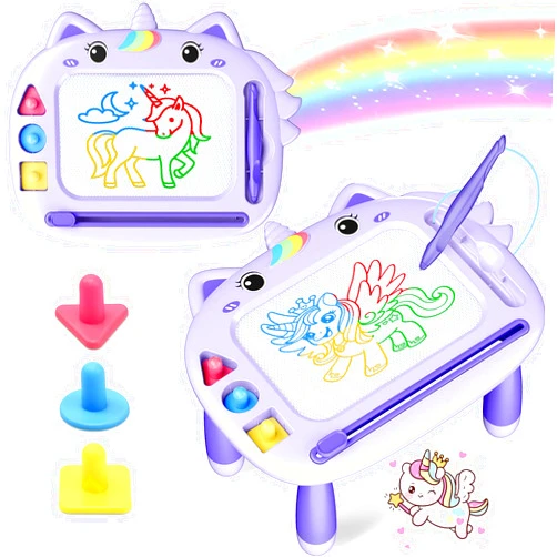 MERGUEZ Unicorn Toddler Girl Toys Age 2-3, Magnetic Drawing Board, Portable Magna Kids Doodle Travel Essentials, Mess-Free Etch Sketch, Educational Toy for 2 3 4 Year Old Baby, Christmas Birthday Gifts
