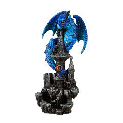 Pacific Giftware Small Guardian Dragon Protecting Castle with Rhinestone Rock Crystal Tabletop Decor Collectible Figurine Gift (5.5