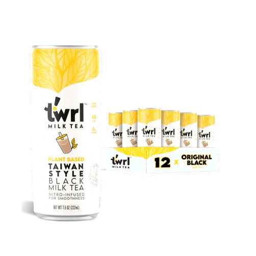 Twrl M!lk Tea Twrl Milk Tea - Taiwan Style Black Milk Tea Made with Plant-Based Milk, Low Sugar, Organic, Antioxidant-Rich and Nitro-Infused for Smooth Taste - 7.5 Ounce, Pack of 12