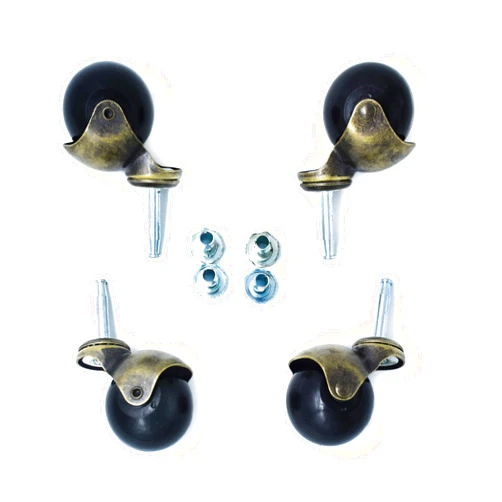 OFFICE LOGIX SHOP OfficeLogixShop - 4-Pack 2-inch Antique Gold Ball Caster with Wood Stem and Socket - Suitable for Sofa, Table, Chairs and Other Furniture | 1 Year Limited Warranty |