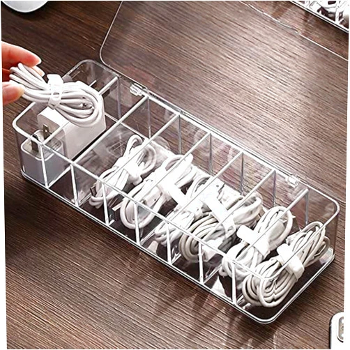ZGDYUI charger organizer,Plastic Cable Management Box, Cable Management Box,White Cable Management Box, with 10 Wire Ties, Clear Powe r Cord Organizer with 8 Compartment (1PACK)