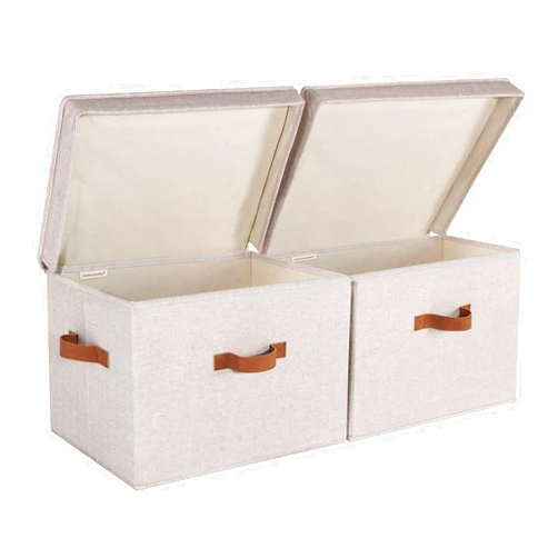 StorageWorks Closet Storage Bin with Lids, Decorative Storage Boxes with Handles, Fabric Storage Bins for Clothes, Jumbo, Brown and Beige, 2-Pack
