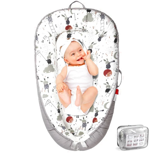 BUTOA Baby Lounger - Baby Lounger for Newborn 0-24 Months, Co Sleeping Breathable & Soft Baby Nest, Portable and Lightweight Infant Lounger Newborn Babies Essentials Gifts, Grey Rabbit