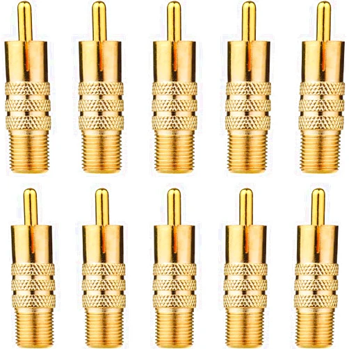 Urtop 10-Pack F-Type Female to RCA Male Coaxial Cable Audio Video Adapter Gold Plated Connector Straight Coupler