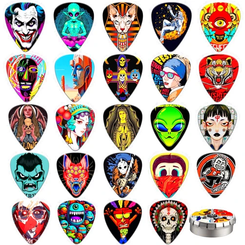 K KAREZOG Guitar Picks 24 Pack Thin,Medium,Heavy/Thick Guitar Picks,Bass Picks Personalized Design,0.46 0.71 0.96 1.20 mm Guitar Pick for Acoustic Guitar,Bass Guitar, Electric Guitarr (Mix 5)