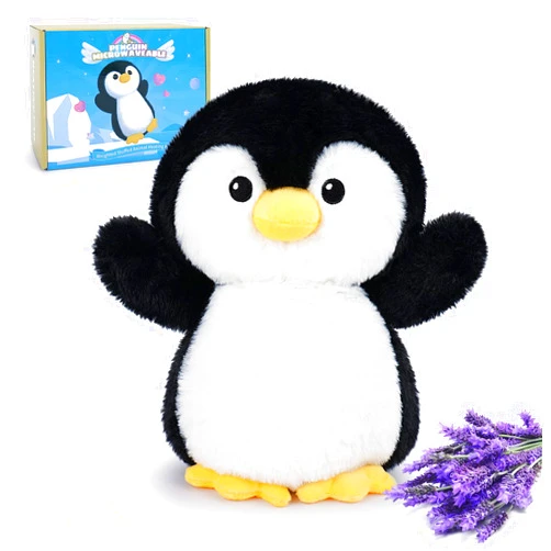 Auspicious beginning Penguin Microwavable Heating Pad-1.2lb Heating Pads for Cramps &Period Pain Relief for Women & Kids,Soft Pillow Plush Toy Heatable Stuffed Animals, Bedtime Gift for Women Kids with Lavender Scented