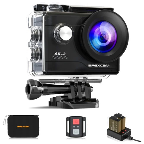 Apexcam Action Camera 4K Sports Camera 20MP 40M 170°Wide-Angle WiFi Waterproof Underwater Camera with 2.4G Remote Control 2 Batteries 2.0'' LCD Ultra HD Camera with Mounting Accessories Kit