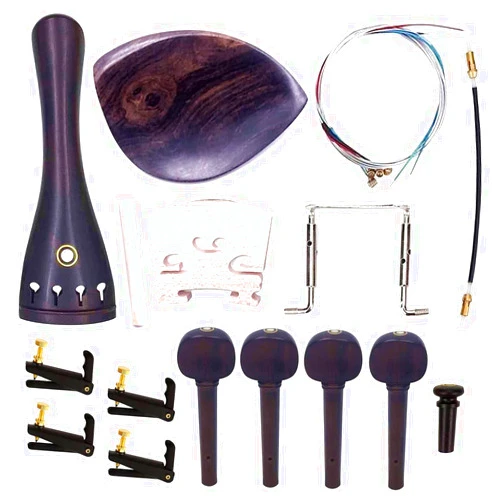 TUOREN 4/4 Full Size Violin Accessories Kit Bridge, Tailpiece, Tuning Pegs, Tunners, Endpin, Tailgut, String and Chin Rest 1 Set Violin Parts & Accessories Ebony