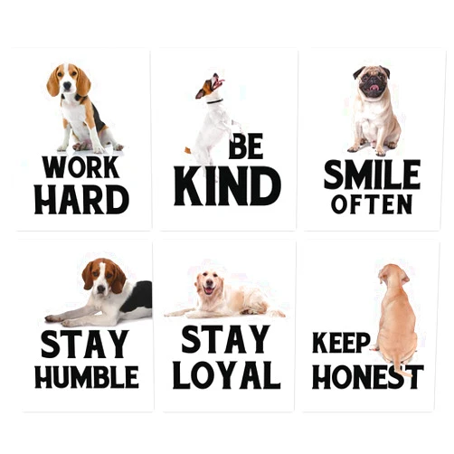 HLNIUC Puppy Positive Quote Art Print,Be Kind Lovely Dog Canvas Wall Art Set Of 6(8”X10”,Unframed),Funny & Cute Animal Inspirational Painting Poster For Pet Lovers Kid Bedroom Playroom Decor
