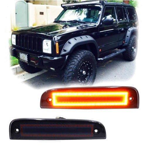 GSOWO 𝟮𝟬𝟮𝟰 𝗨𝗽𝗴𝗿𝗮𝗱𝗲 2 PCS LED Front Side Marker Lights for Jeep Cherokee XJ 1997-2001, Bumper Corner Parking Signal Lamps Smoked Lens, Jeep Cherokee Accessories - Amber Lens