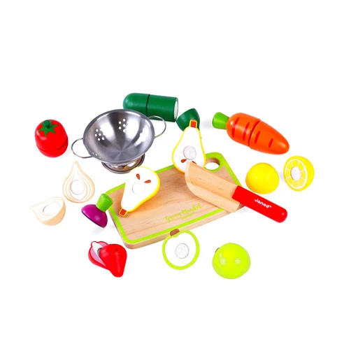 Janod Fruits & Vegetable Maxi Set - Wooden Sliceable Play Food - 13 Piece Set - Ages 3+ - J06607