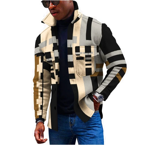 GIANTHONG Jackets for Men,Button Overcoat Printing Biker Jacket Sport Loose Outwear Lapel Open Front Parka Fashion Tops