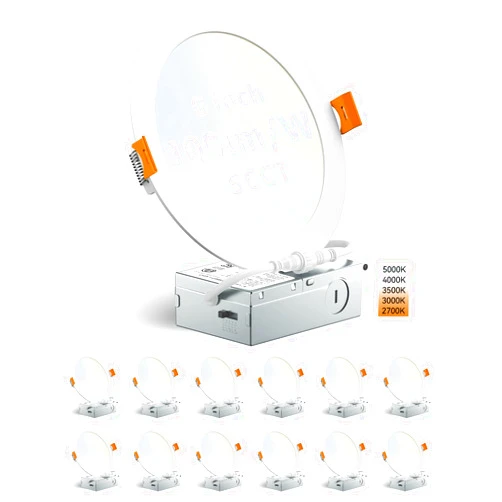 Neoism 12 Pack 6 Inch Ultra-Thin LED Recessed Ceiling Light with Junction Box 5CCT Selectable Dimmable Recessed Lighting Canless Wafer Downlights for Bedroom Living Room, 13 W 1300 LM ETL FCC