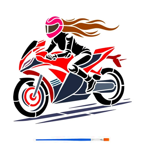 FINGERINSPIRE Motorcycle Female Rider Painting Template with Brush 11.8x11.8inch Large Stencil Motorcycles Biker Stencil Reusable Stencil DIY Craft Template Motorcycle Theme Stencils for Home Decor