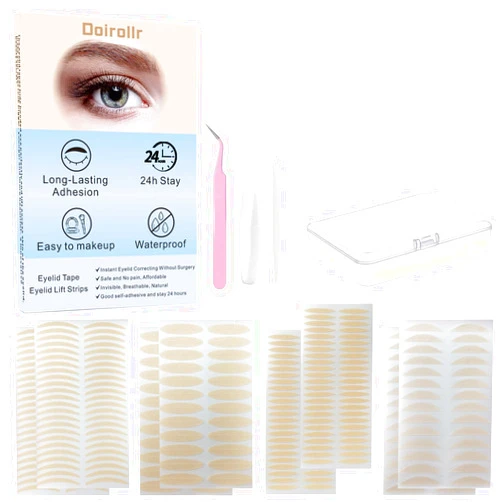 Doirollr 1440Pcs 4Styles Eyelid Tape | Eyelid Lifting Stripes for Hooded Eyes | Invisible Correcting Tape for Droopy Eyes | Multiple Sizes for All Eye Shapes | Self-Adhesive, Easy to Apply