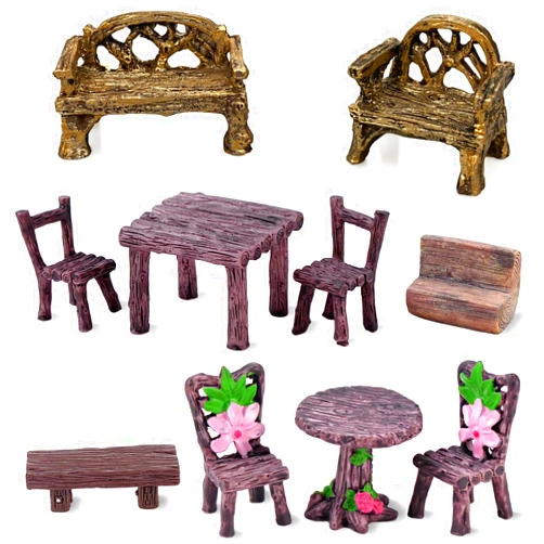 PIVNASY Fairy Garden Accessories Miniature Table and Chairs Set Micro Landscape Decoration DIY Craft Gift, Pack of 10
