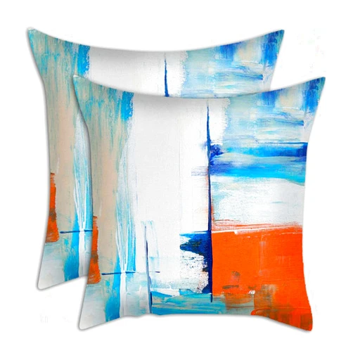 KUKNOS 2 PCS 18X18 Inch Gray Abstract Decorative Pillow Cover Orange and Blue Couch Pillow Cover Art Sofa Pillow Cover for Living Room Bedroom