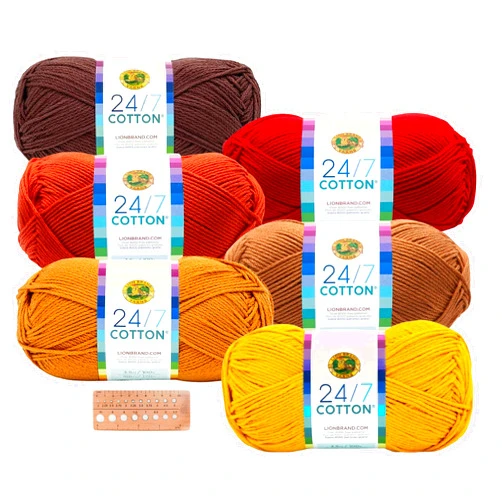 Craft Bunch Lion Brand Yarn - 24/7 Cotton - 6 Skein Assortment (Autumn)