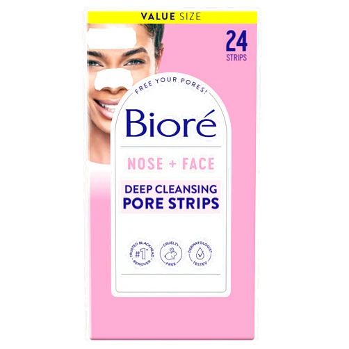 Bioré Nose+Face Blackhead Remover Strips, Deep Cleansing Strips for Nose, Chin, or Forehead, Instant Blackhead Removal and Pore Unclogging, Oil-free, Non-Comedogenic Use, Value Size 24 Count