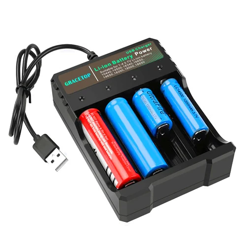 GRACETOP 18650 Battery Charger 4-Bay 5V 2A for Rechargeable Batteries 3.7V Li-ion TR IMR 18650 14500 16340(RCR123) Red/Green Display (Not Battery)