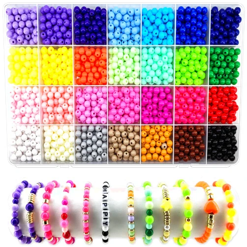 JJzxwish 1820Pcs 6mm Acrylic Round Beads for Jewelry Making, 28 Colors Rainbow Round Beads for Bracelets Making Kit Candy Color Plastic Bubble Gum Beads Pastel Loose Beads Bulk for DIY Necklace Crafts
