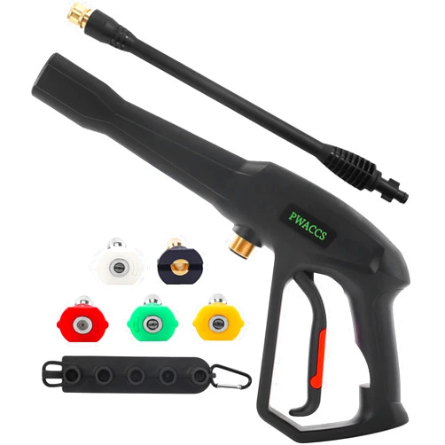 PWACCS Pressure Washer Gun Replacement with Extension Wand Kit — Power Washing Trigger Handle with 5 Spray Nozzles — Pressure Washer Parts Compatible with Ryobi, Green Works & Karcher — 2000 PSI MAX