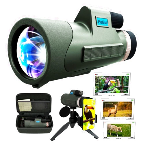 Plotuse Monocular Telescope 12x50 Magnification and Multilayer Coating for Nature Observation Waterproof Monocular with Hand Strap Smartphone Adapter Tripod Travel Bag, HD Monocular BAK4 Prism & FMC Lens